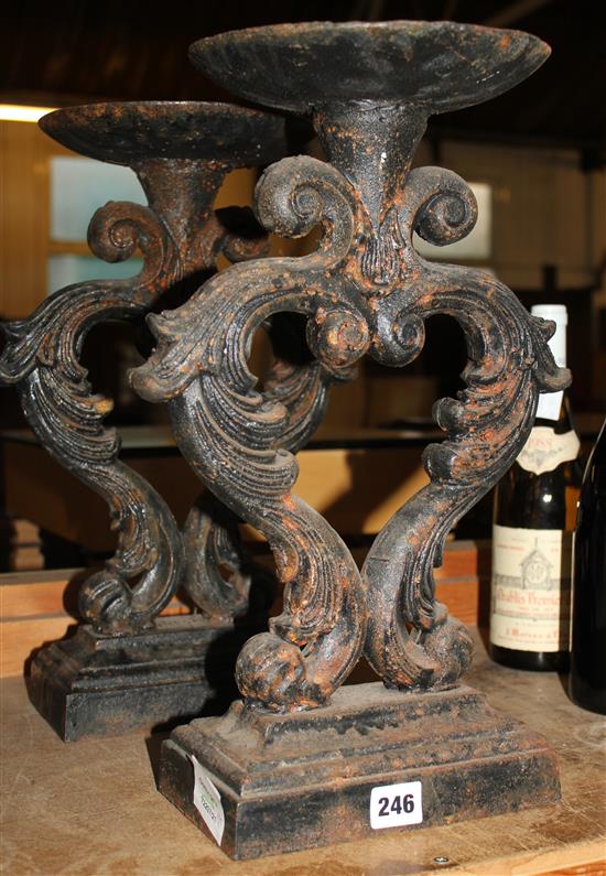 Large iron scroll candlesticks